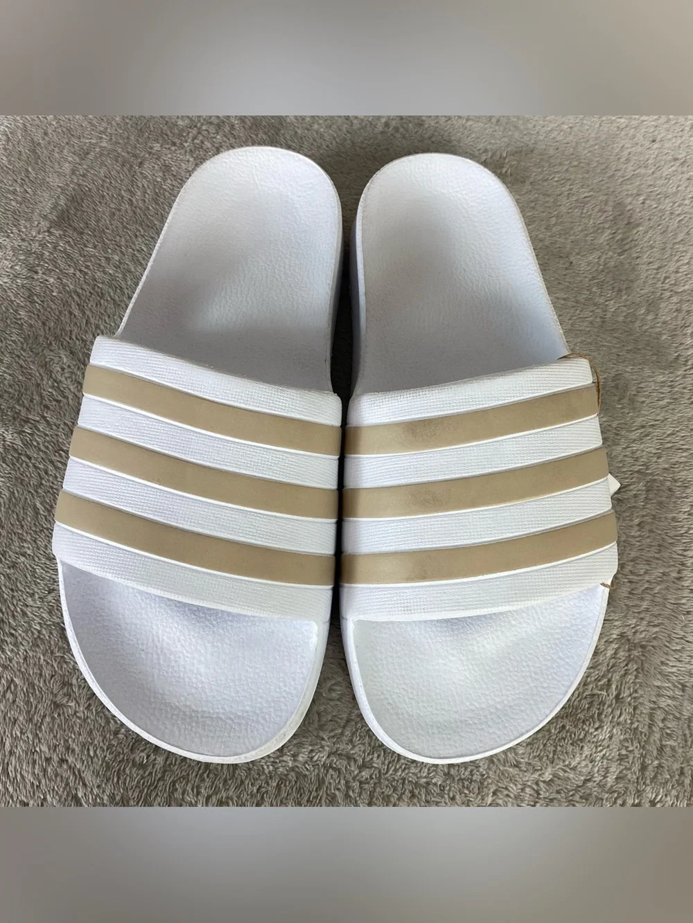 Adidas Adilette Aqua Slide Sandals Women 9 Men 8 White Gold Slip On Water NEW‎